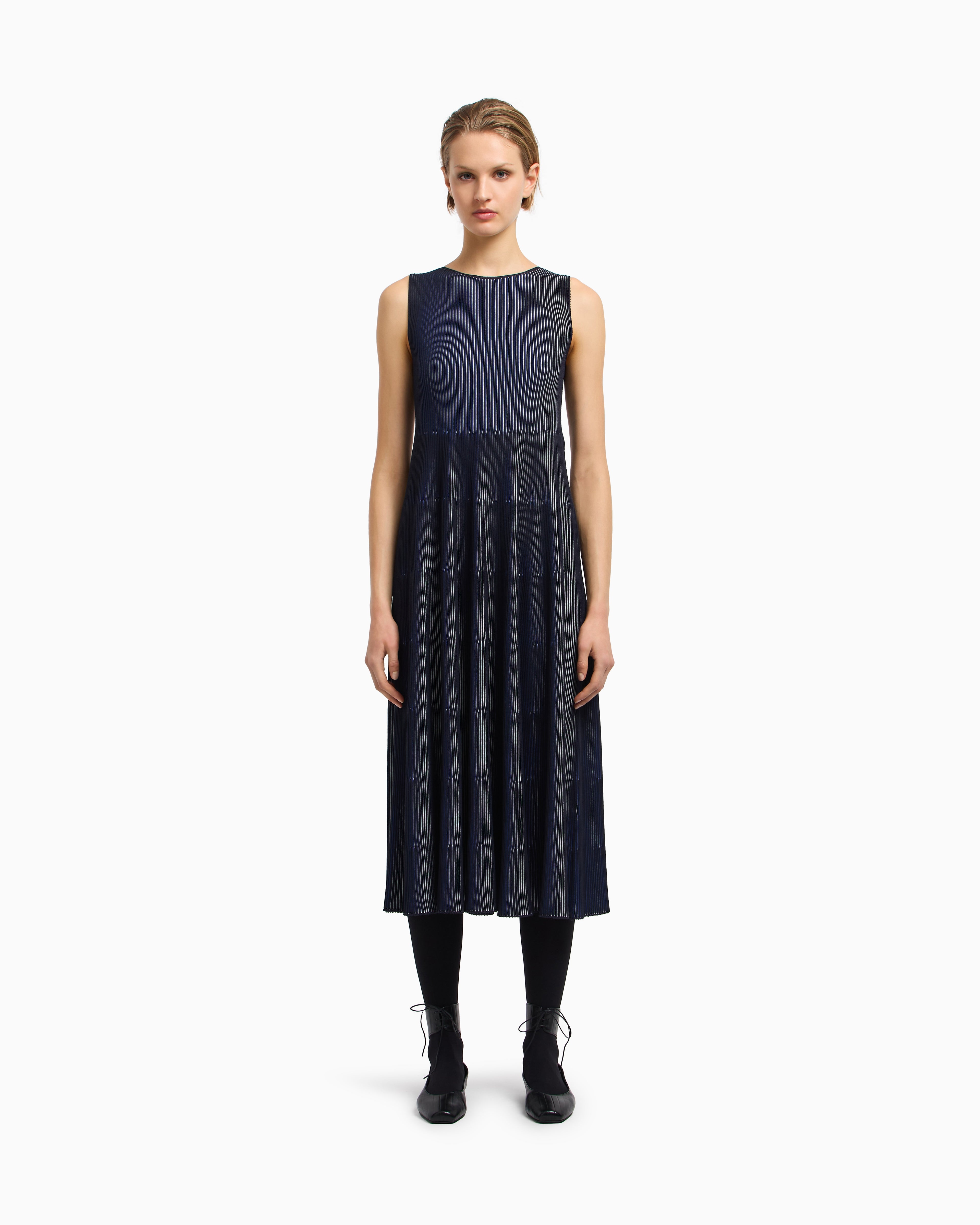 Emporio Armani Sleeveless dress in knit front and back plated effect