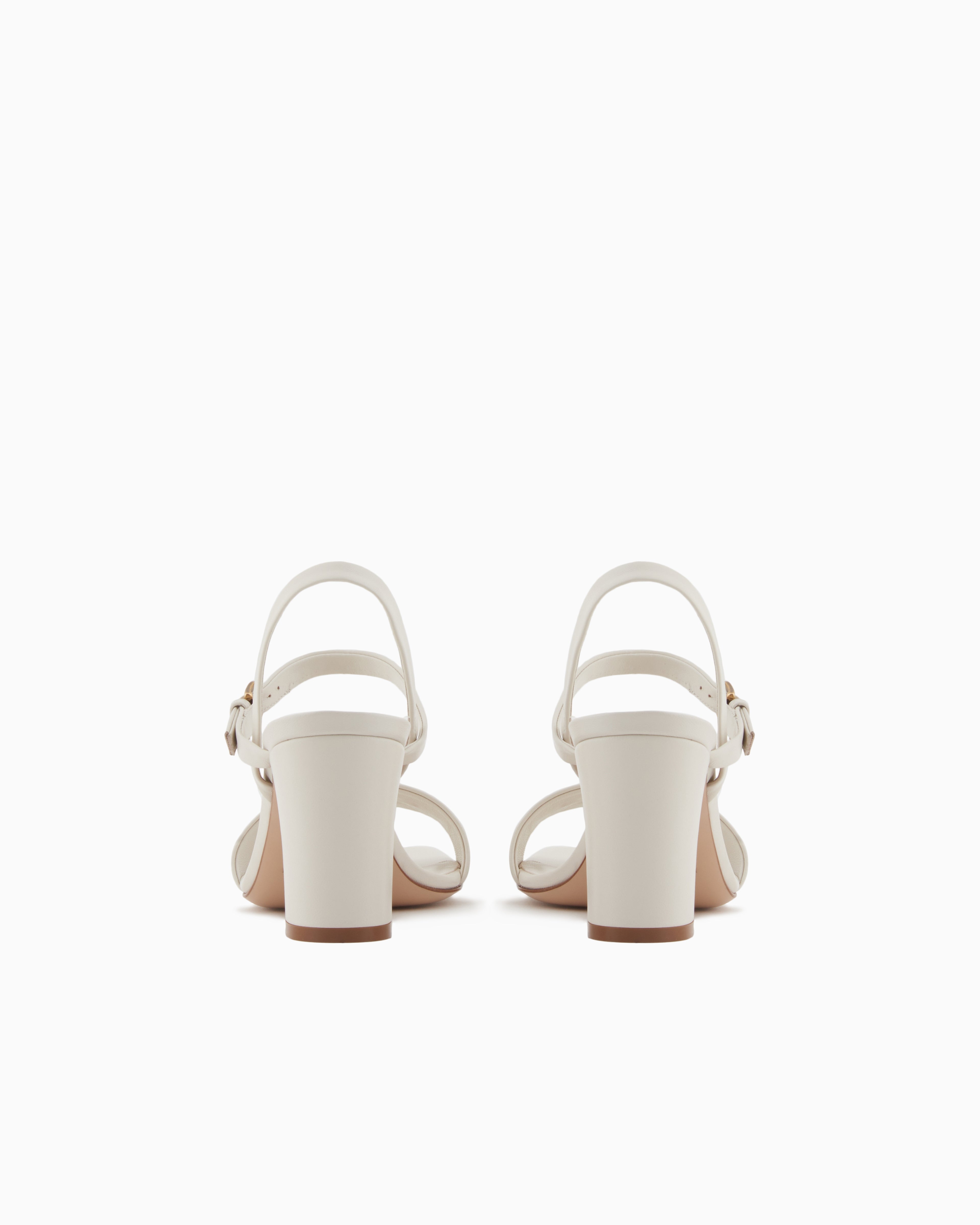 Emporio Armani Nappa-Leather Heeled Sandals With Eagle Plate White