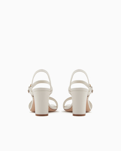 Emporio Armani Nappa-Leather Heeled Sandals With Eagle Plate White