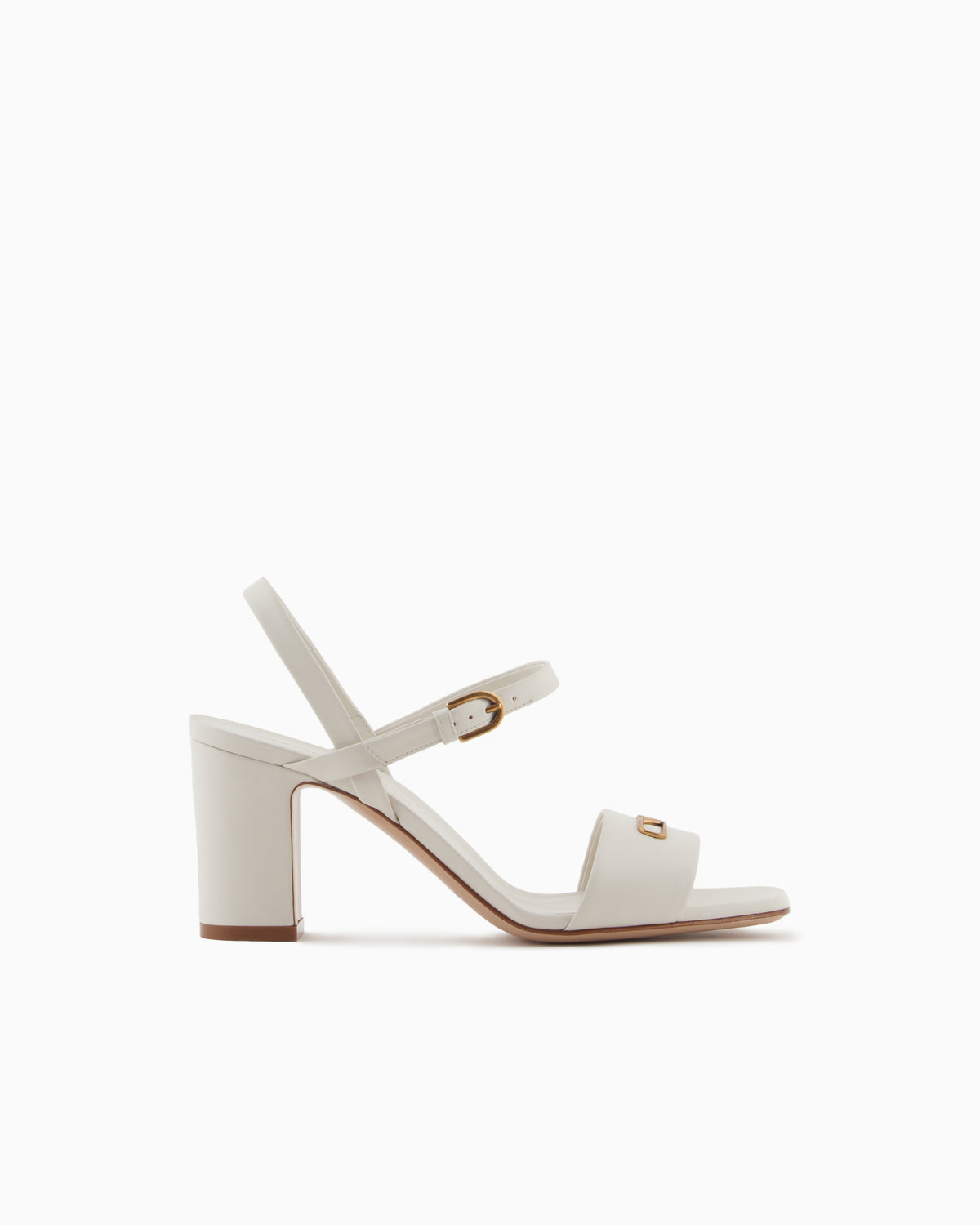 Emporio Armani Nappa-Leather Heeled Sandals With Eagle Plate White