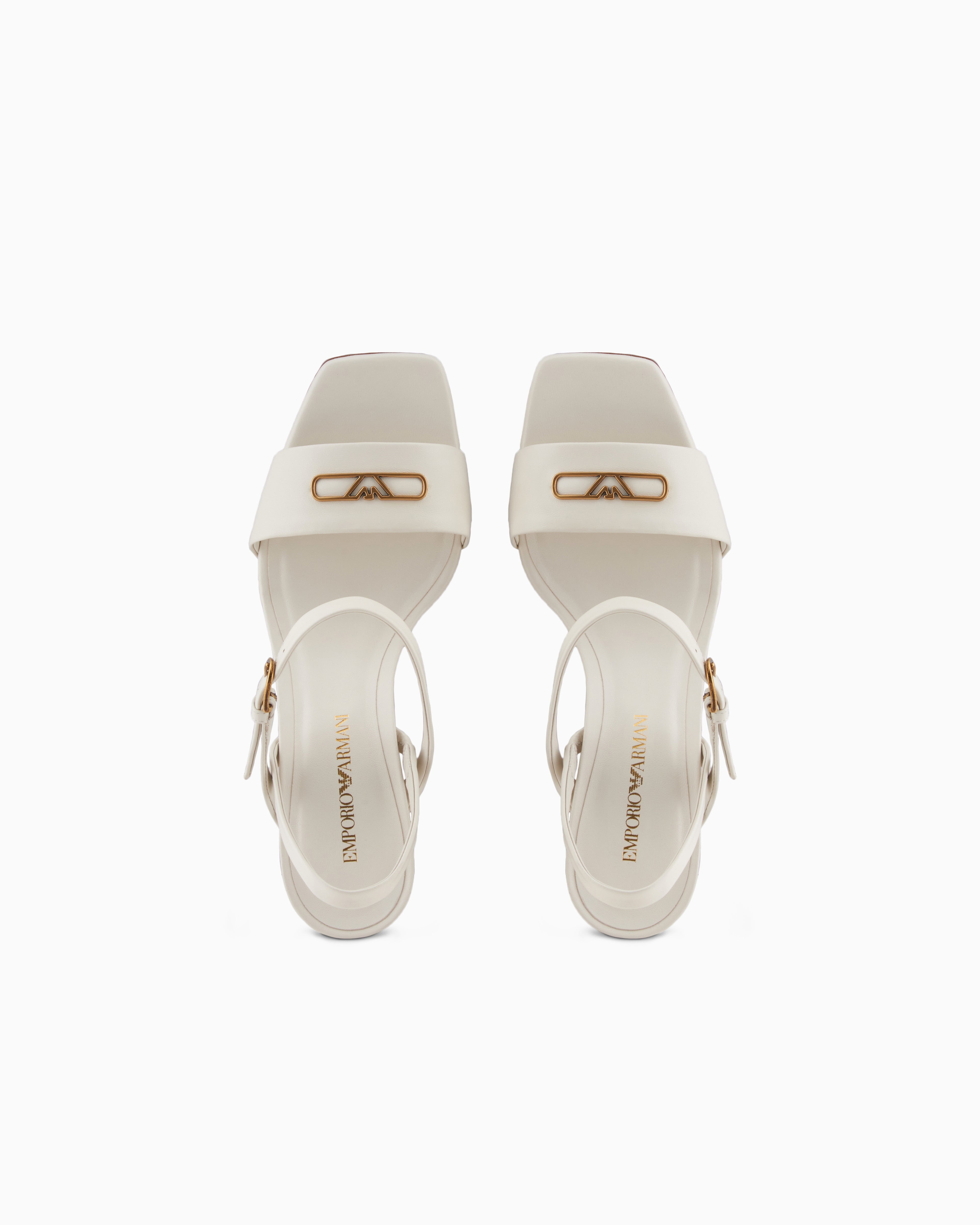 Emporio Armani Nappa-Leather Heeled Sandals With Eagle Plate White