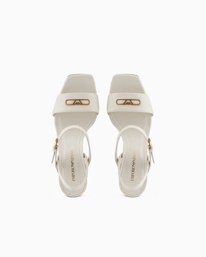 Emporio Armani Nappa-Leather Heeled Sandals With Eagle Plate White