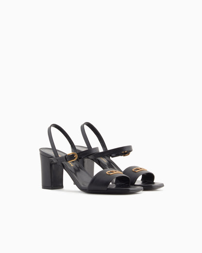 Emporio Armani Nappa-Leather Heeled Sandals With Eagle Plate Black