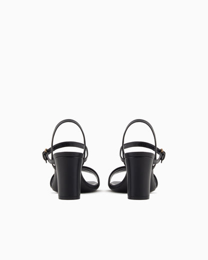Emporio Armani Nappa-Leather Heeled Sandals With Eagle Plate Black