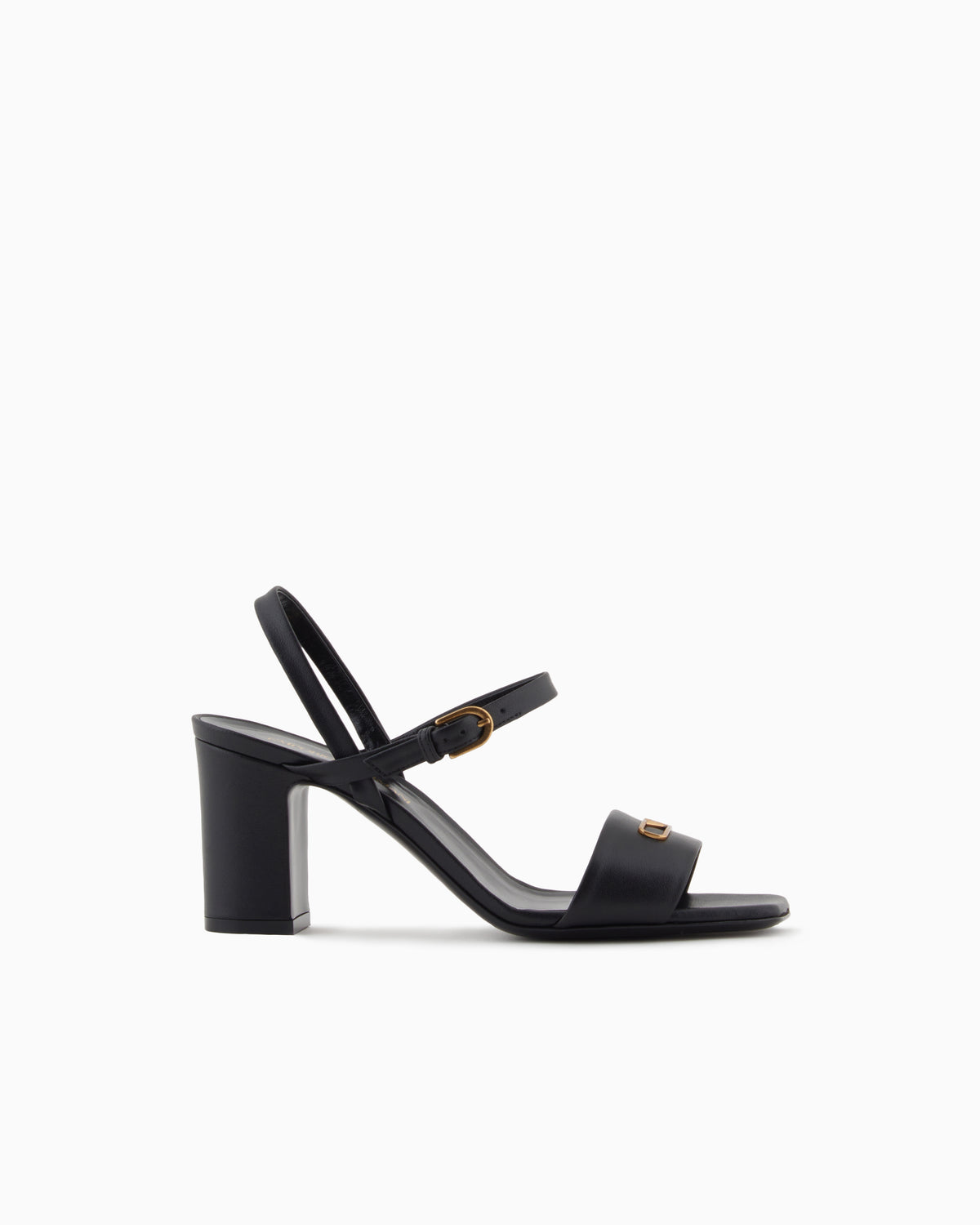 Emporio Armani Nappa-Leather Heeled Sandals With Eagle Plate Black