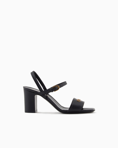 Emporio Armani Nappa-Leather Heeled Sandals With Eagle Plate Black