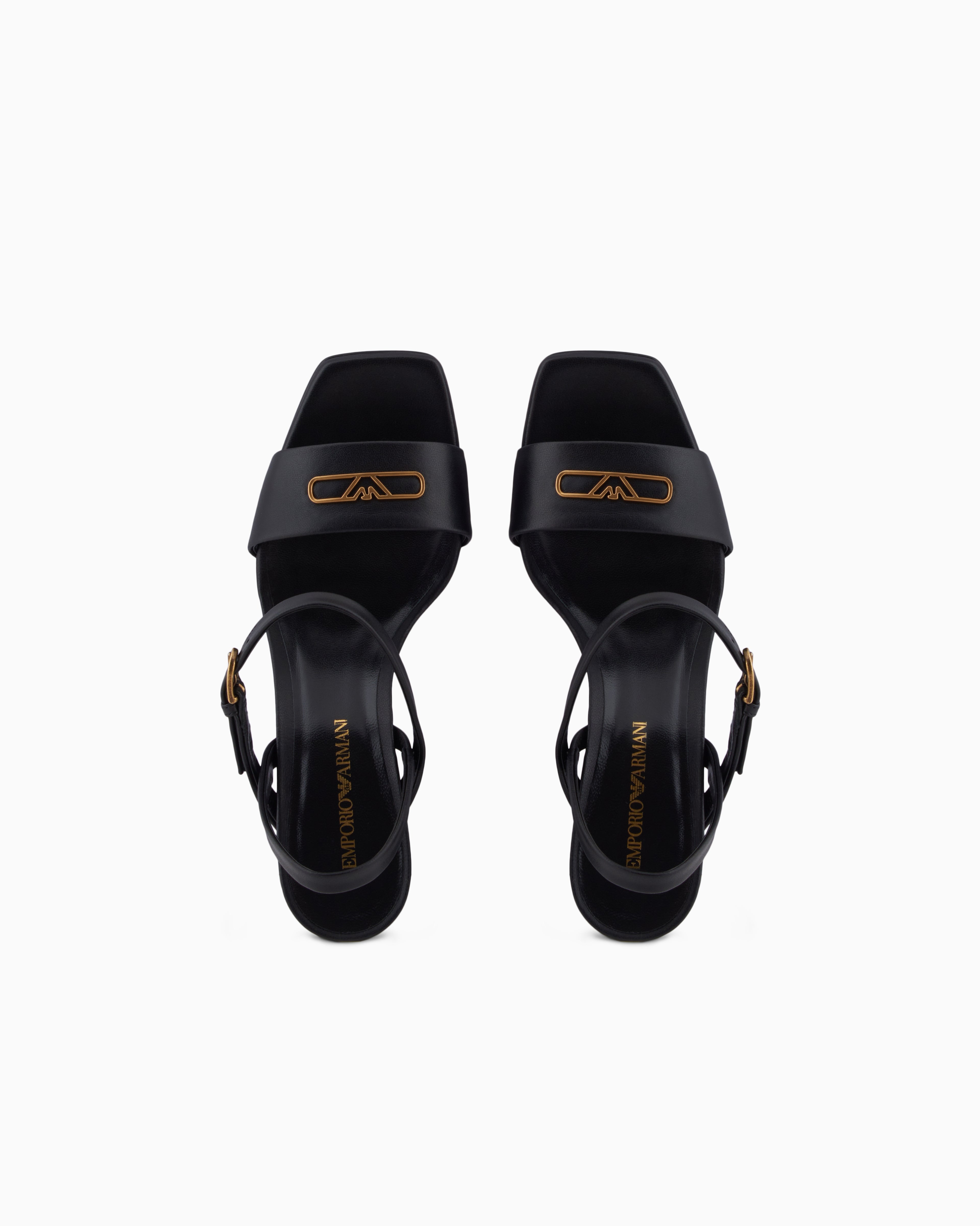 Emporio Armani Nappa-Leather Heeled Sandals With Eagle Plate Black