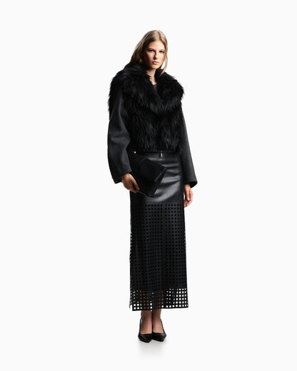Emporio Armani Polygon capsule collection two-in-one wool cloth jacket with faux fur gilet