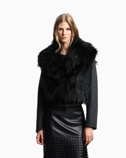 Emporio Armani Polygon capsule collection two-in-one wool cloth jacket with faux fur gilet