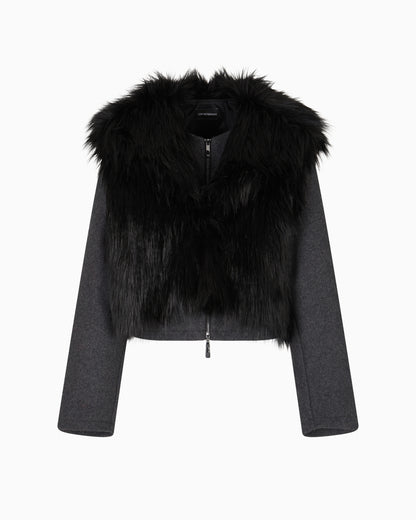 Emporio Armani Polygon capsule collection two-in-one wool cloth jacket with faux fur gilet
