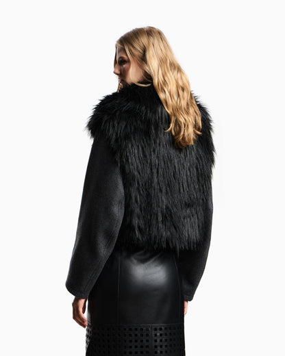 Emporio Armani Polygon capsule collection two-in-one wool cloth jacket with faux fur gilet
