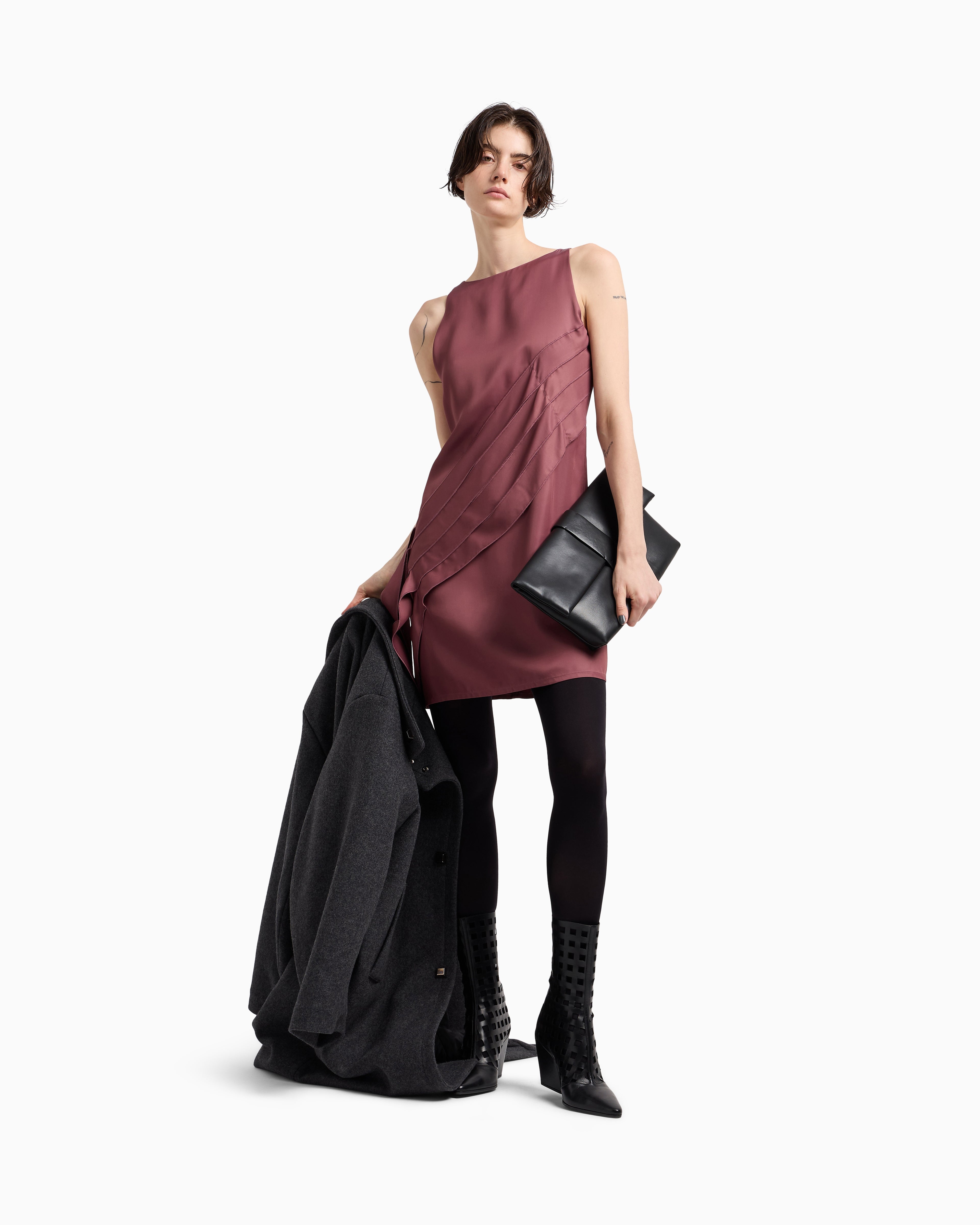 Emporio Armani Polygon capsule collection dress with satin-fringed details