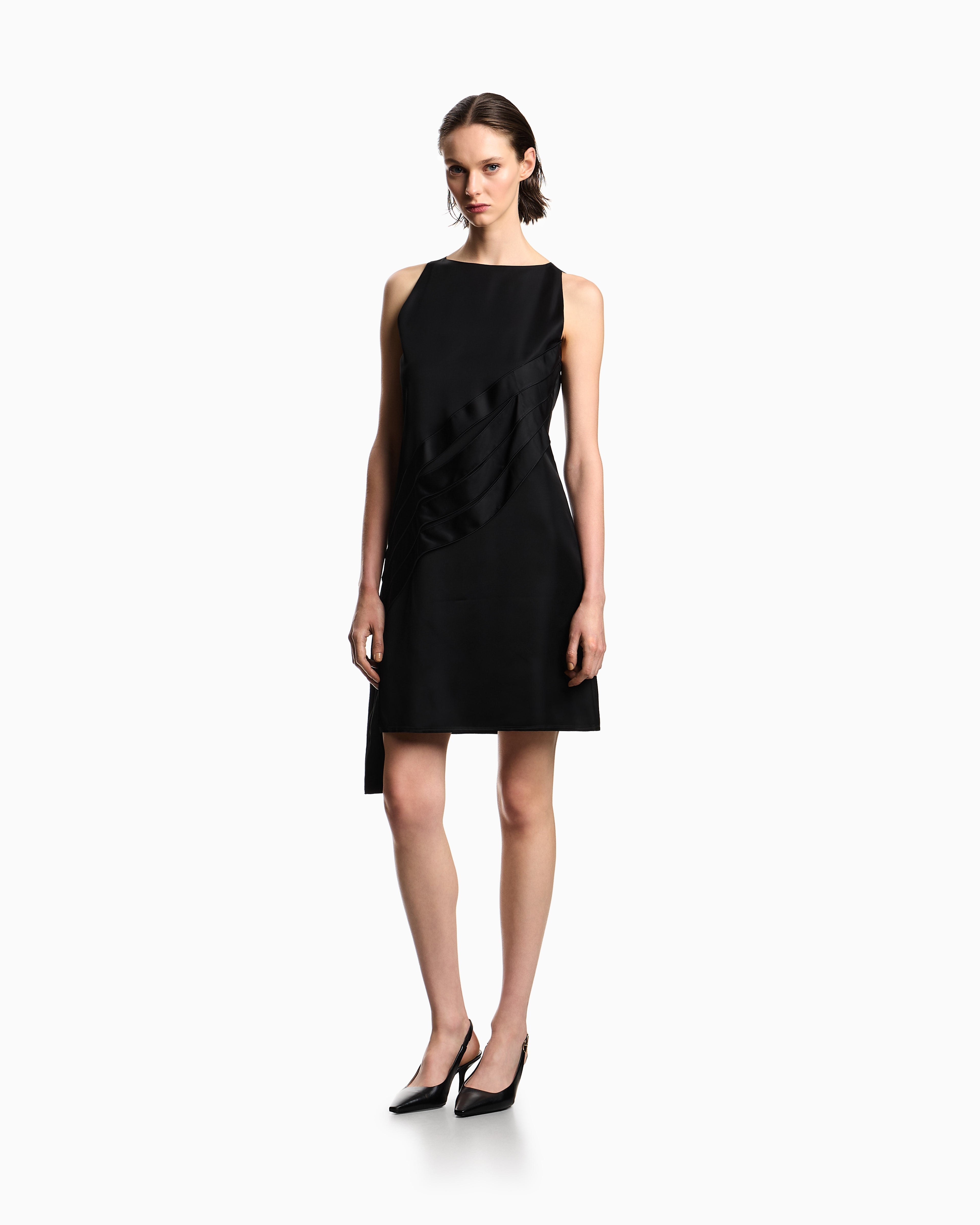 Emporio Armani Polygon capsule collection dress with satin-fringed details