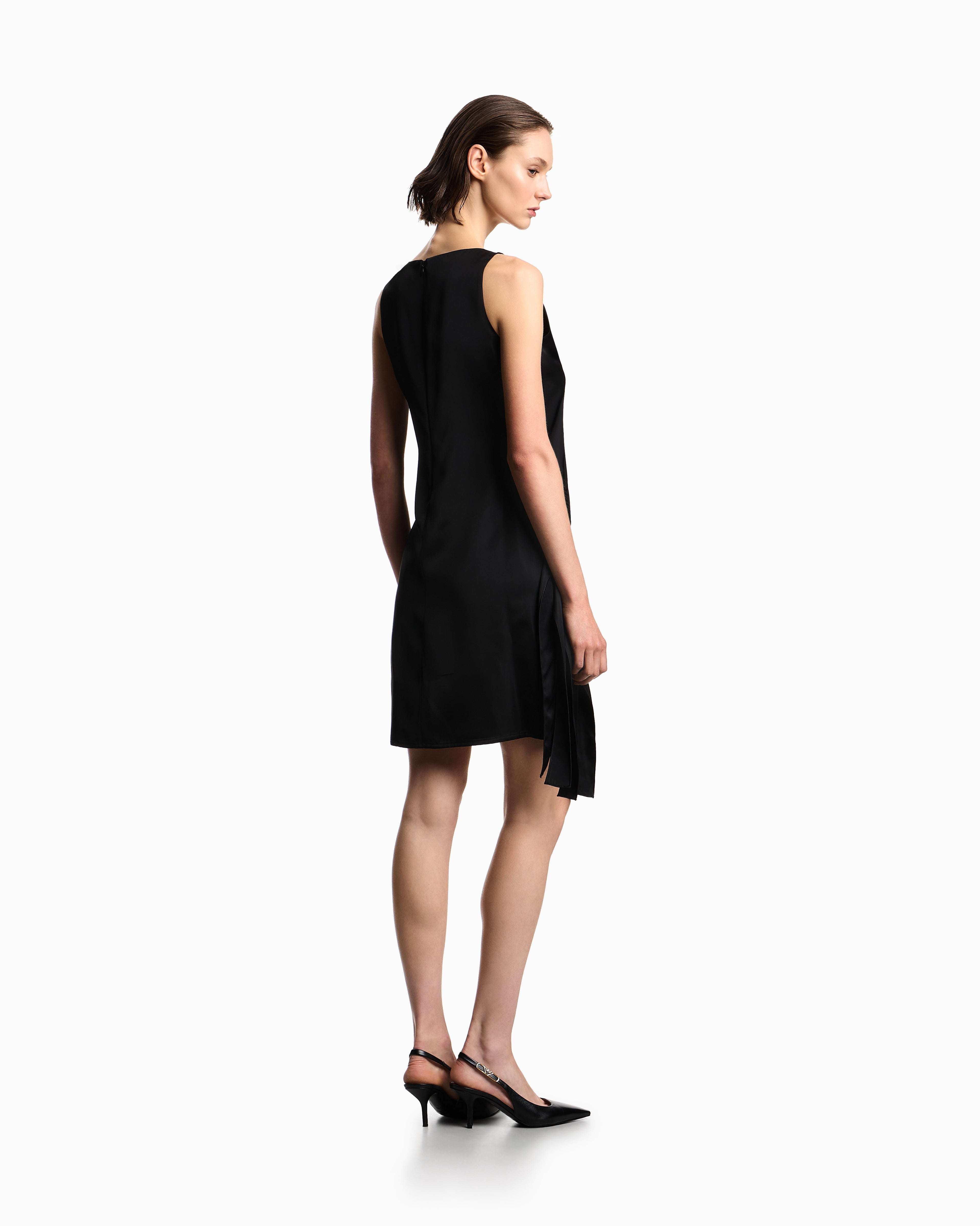 Emporio Armani Polygon capsule collection dress with satin-fringed details