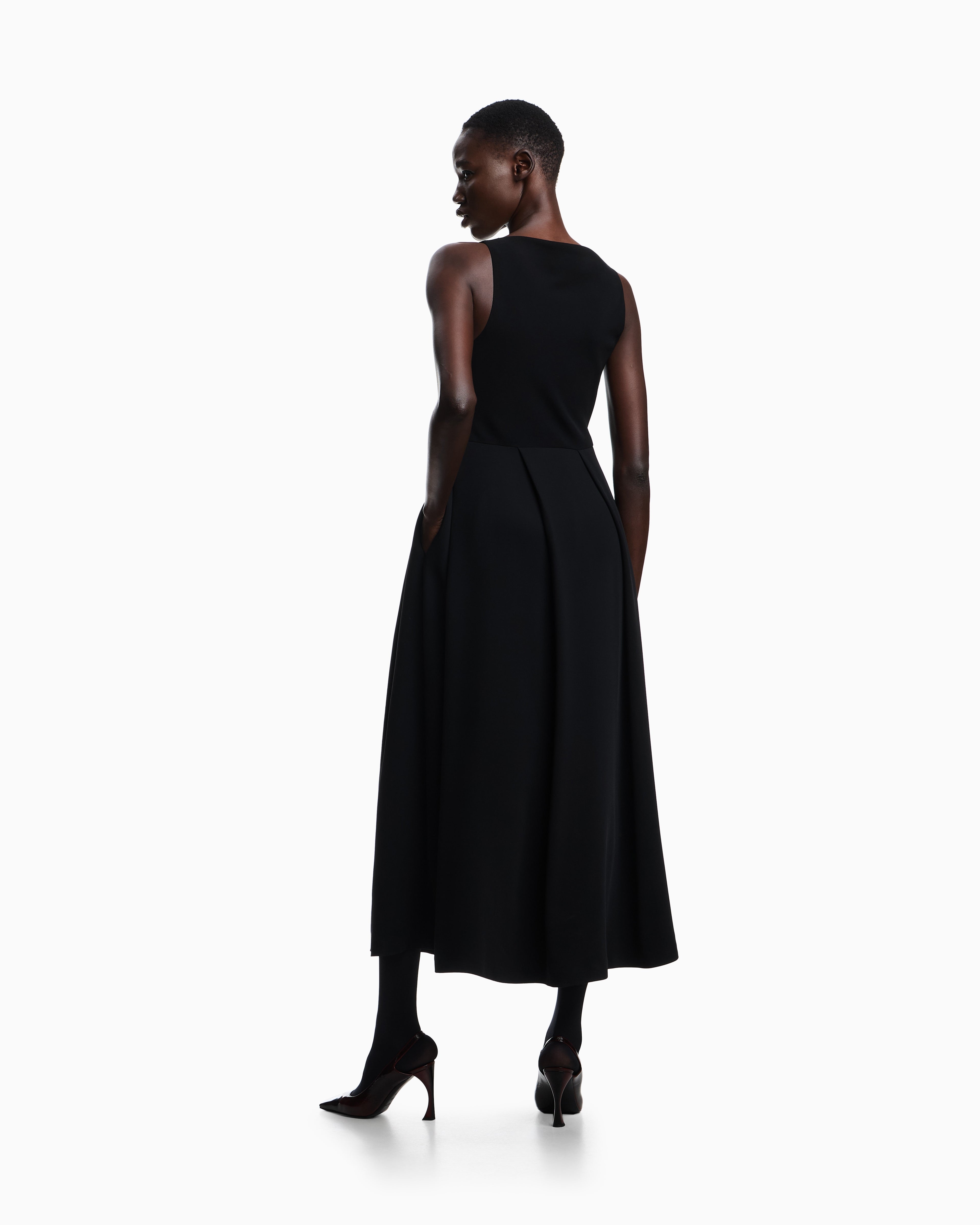 Emporio Armani Technical cady sleeveless dress with pleats