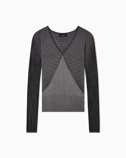 Emporio Armani V-neck jumper with striped links-stitched details