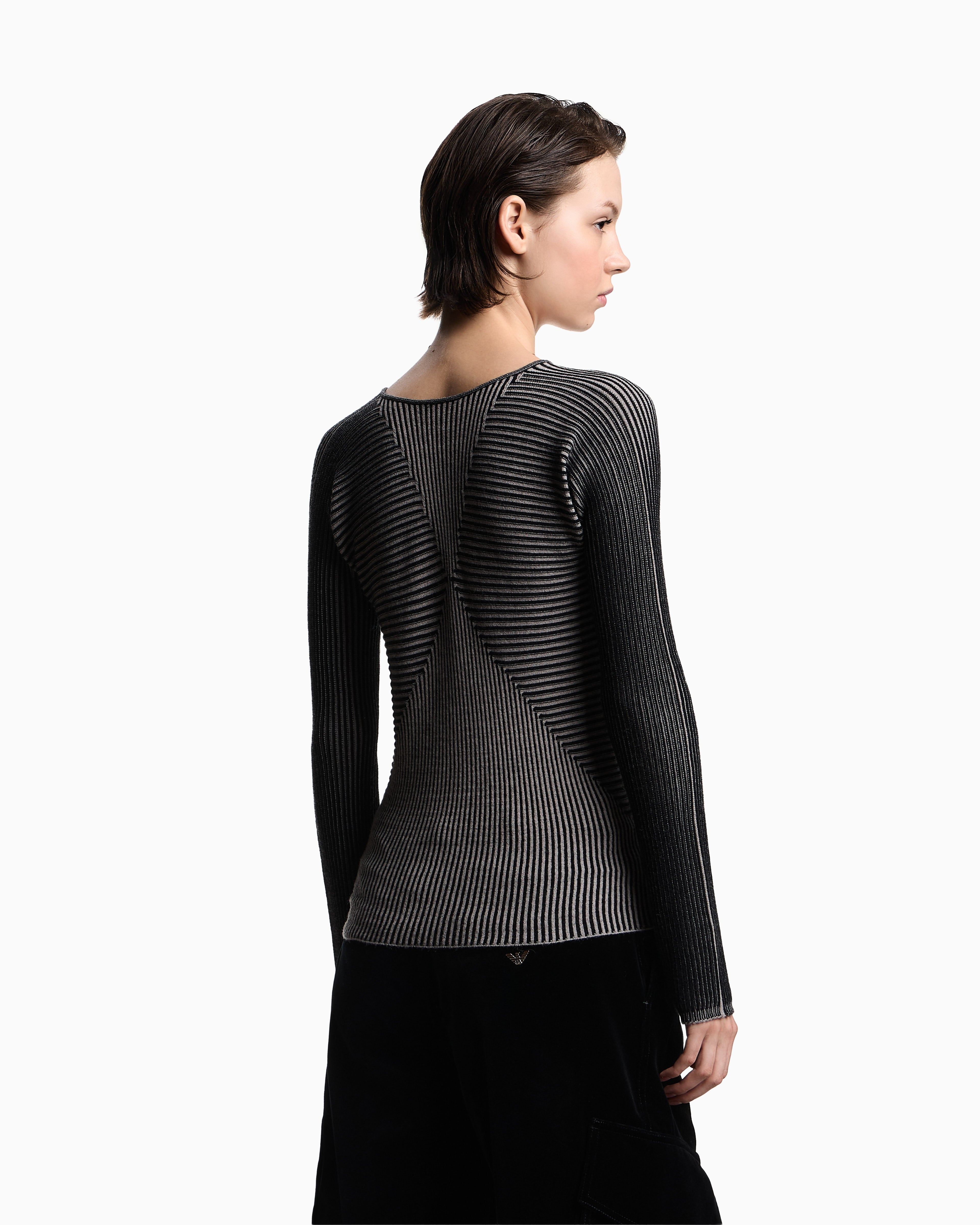 Emporio Armani V-neck jumper with striped links-stitched details