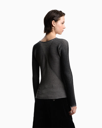 Emporio Armani V-neck jumper with striped links-stitched details