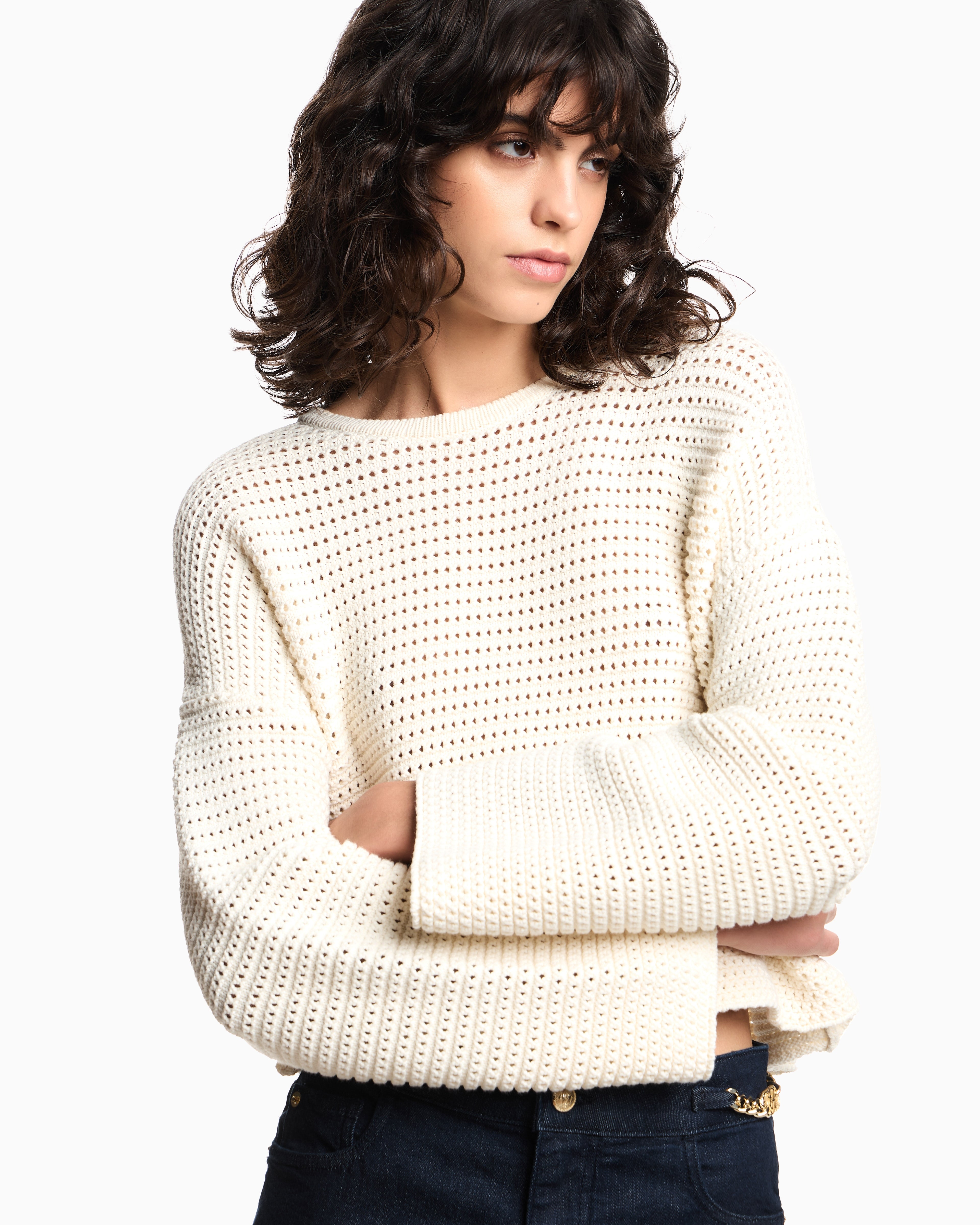 Emporio Armani Resort capsule collection perforated link-stitch cropped jumper