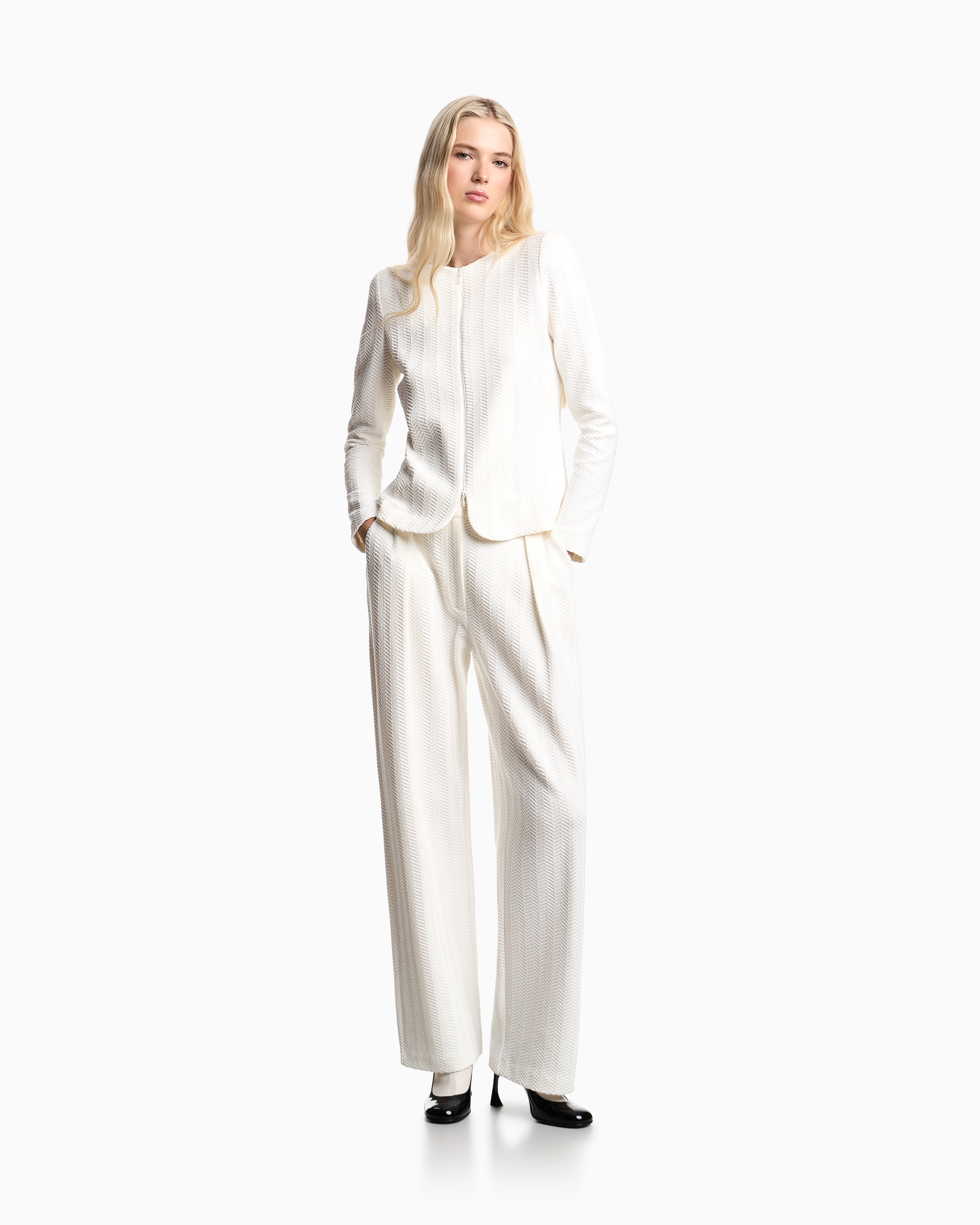 Emporio Armani ASV chevron motif jersey trousers with pleats
