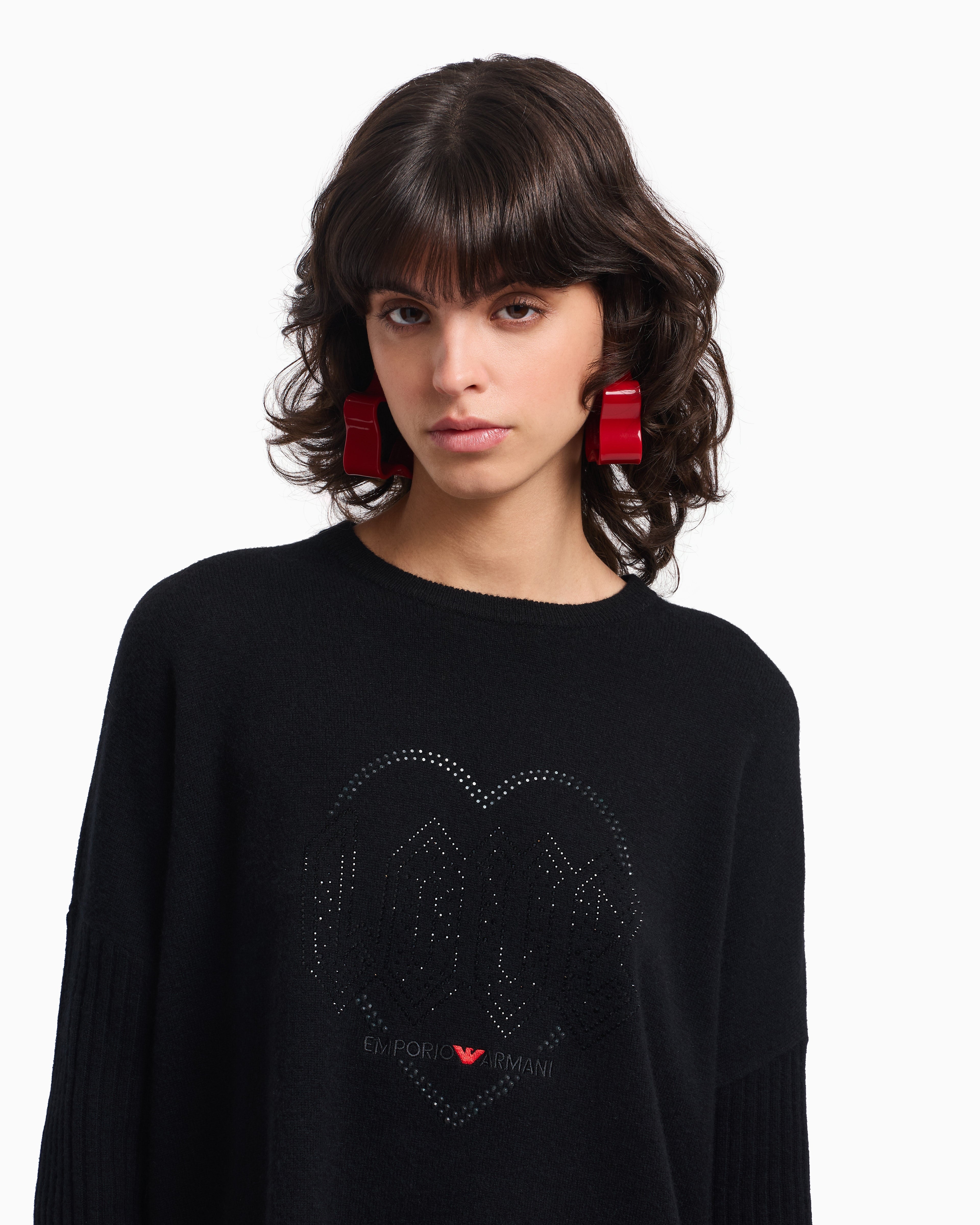 Emporio Armani Valentine’s Day capsule collection virgin-wool jumper with rhinestones
