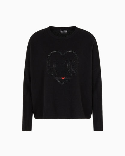 Emporio Armani Valentine’s Day capsule collection virgin-wool jumper with rhinestones