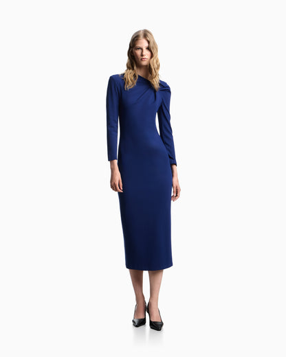 Emporio Armani Long dress with gathering detail in stretch Milano stitch