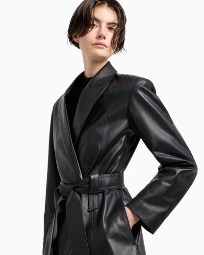 Emporio Armani Polygon capsule collection lambskin nappa leather jacket with belt