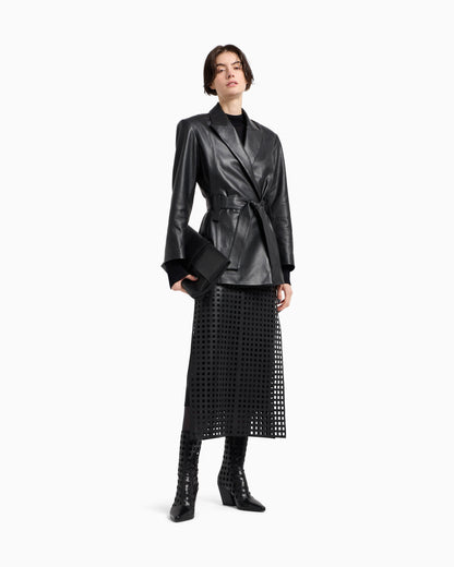 Emporio Armani Polygon capsule collection lambskin nappa leather jacket with belt