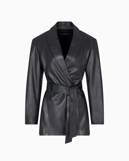 Emporio Armani Polygon capsule collection lambskin nappa leather jacket with belt