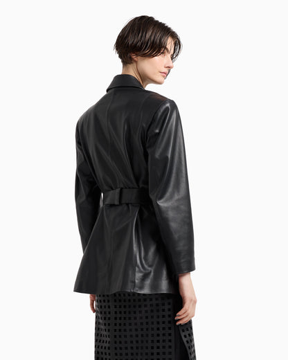 Emporio Armani Polygon capsule collection lambskin nappa leather jacket with belt