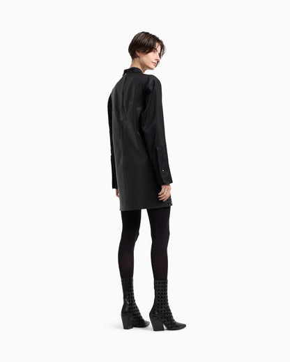 Emporio Armani Polygon capsule collection dress in vegetable-tanned nappa leather with laser-cut perforations