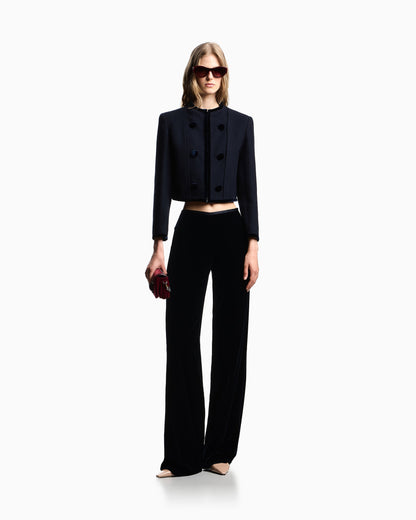 Emporio Armani Washed wool jacket with velvet trim