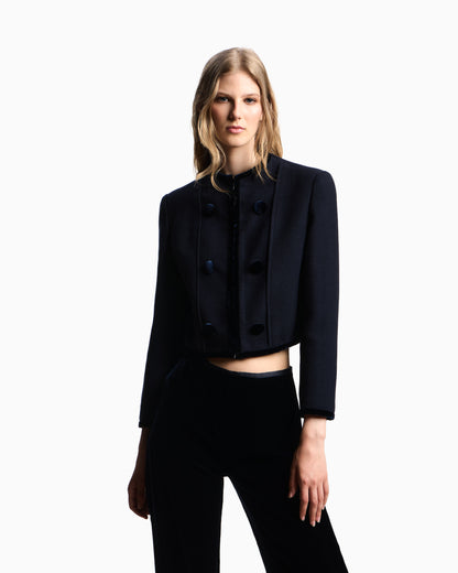 Emporio Armani Washed wool jacket with velvet trim