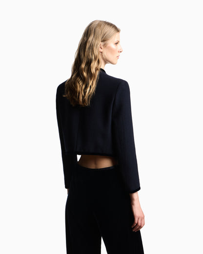 Emporio Armani Washed wool jacket with velvet trim