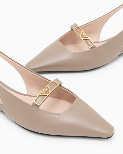 Emporio Armani Nappa-Leather Slingback Ballerinas With Eagle Plate Brown