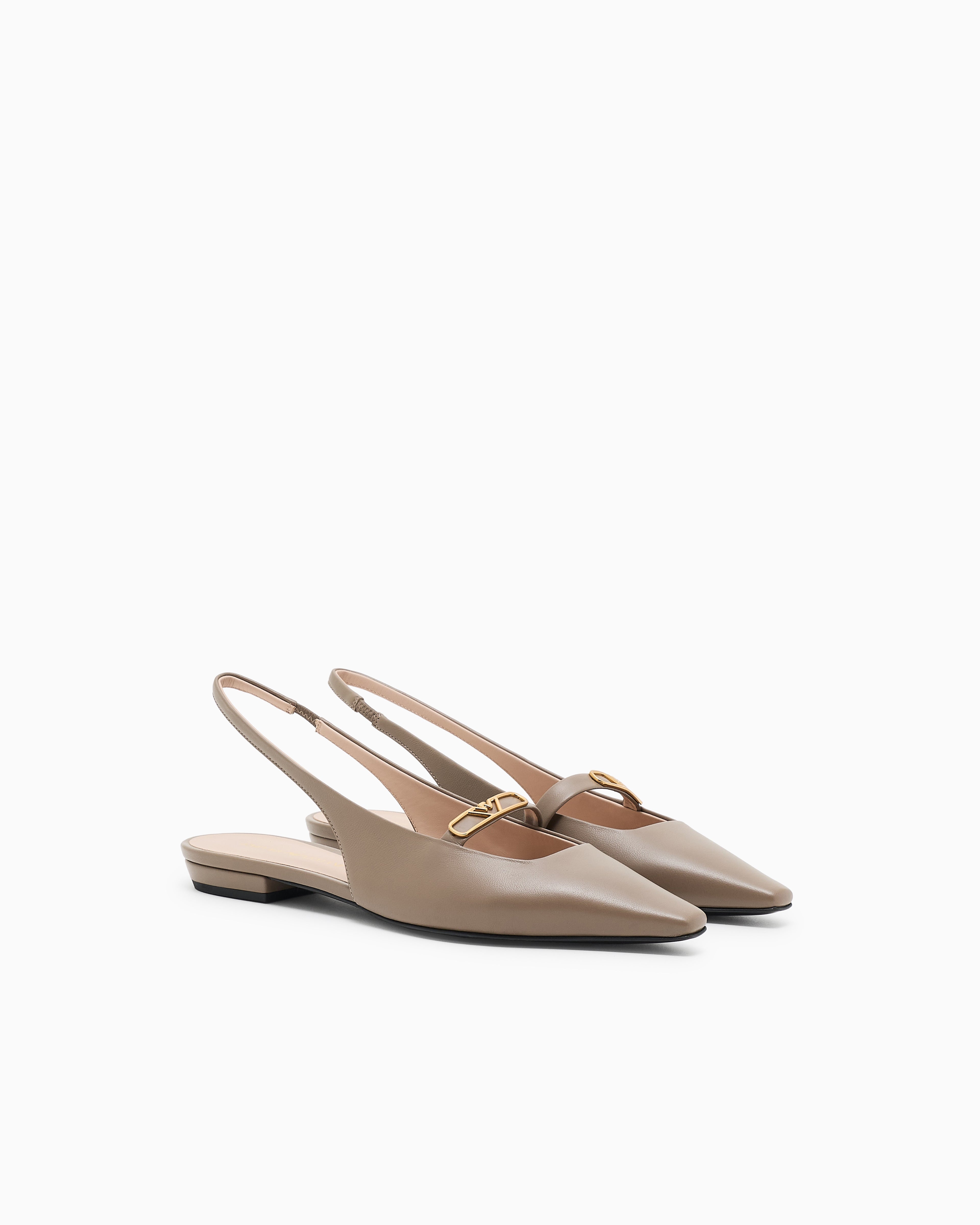 Emporio Armani Nappa-Leather Slingback Ballerinas With Eagle Plate Brown