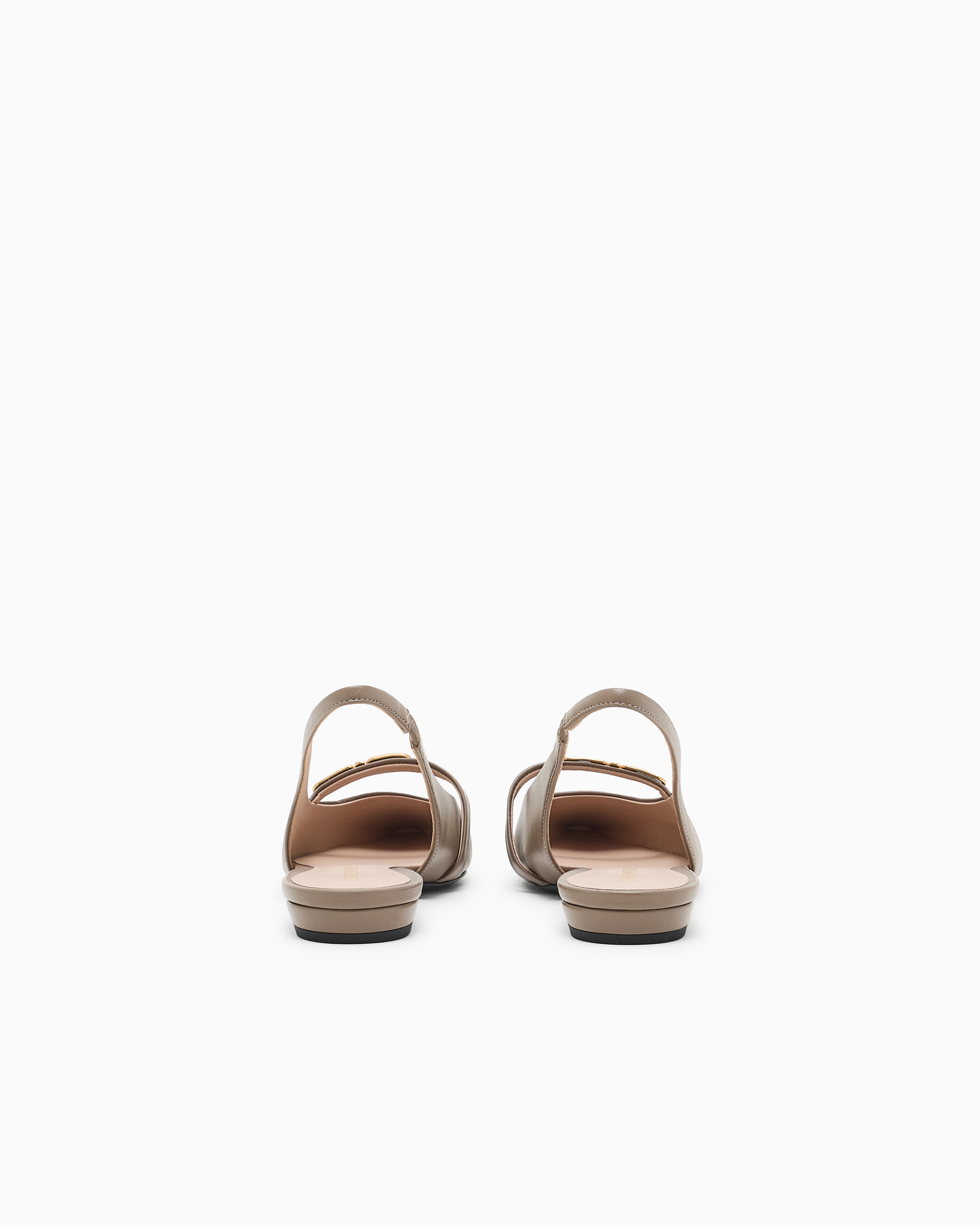 Emporio Armani Nappa-Leather Slingback Ballerinas With Eagle Plate Brown