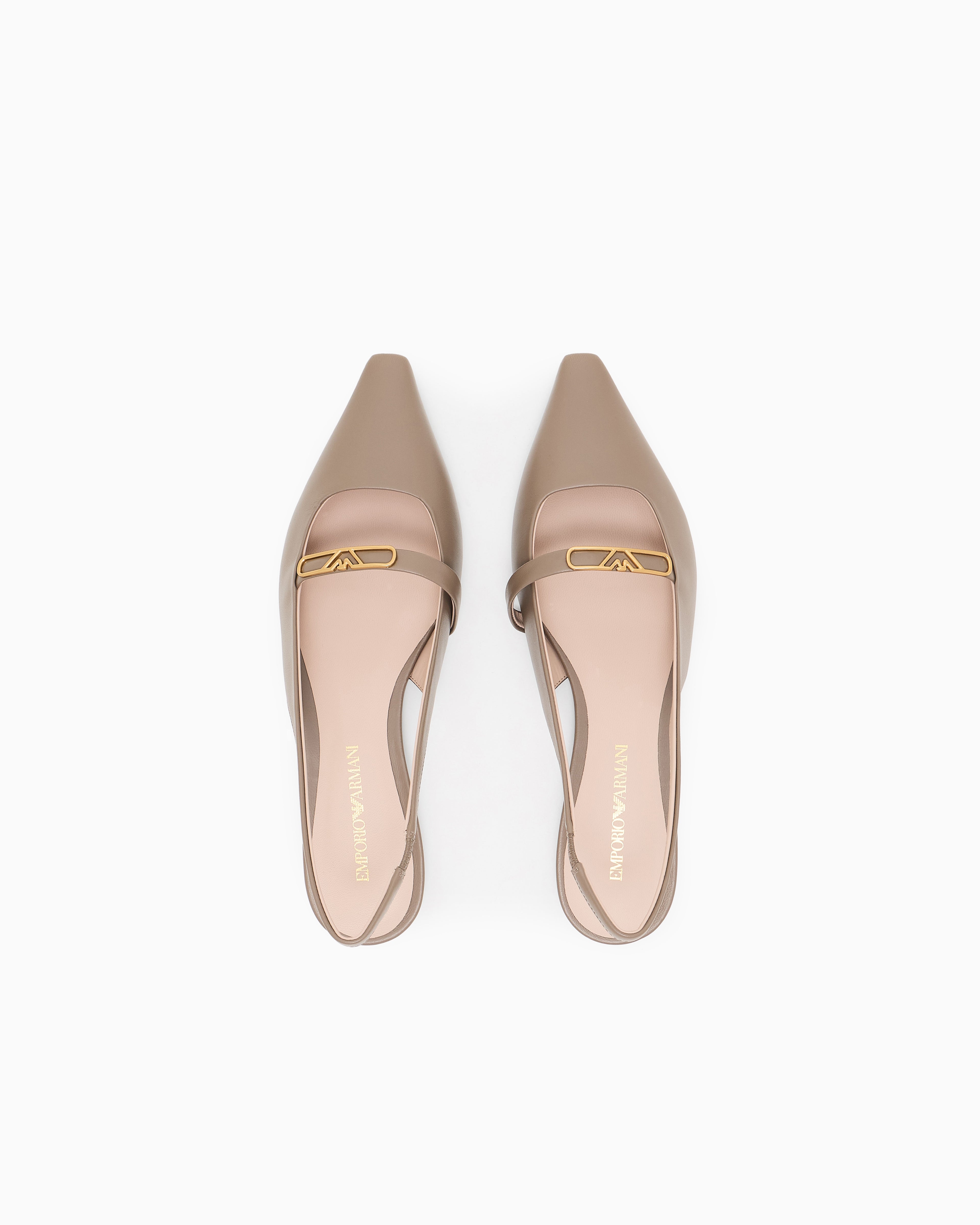 Emporio Armani Nappa-Leather Slingback Ballerinas With Eagle Plate Brown