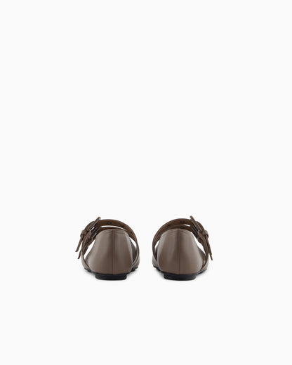 Emporio Armani Nappa-Leather Square-Toed Ballerinas With Double Strap Brown