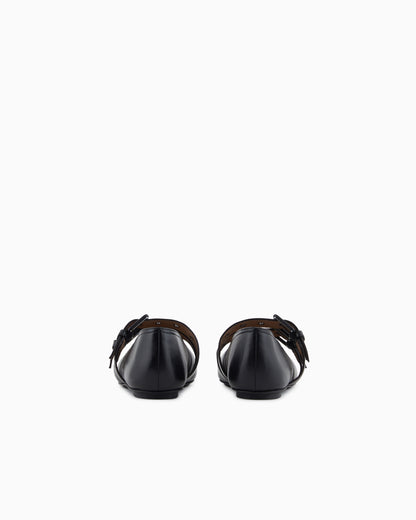 Emporio Armani Nappa-Leather Square-Toed Ballerinas With Double Strap Black