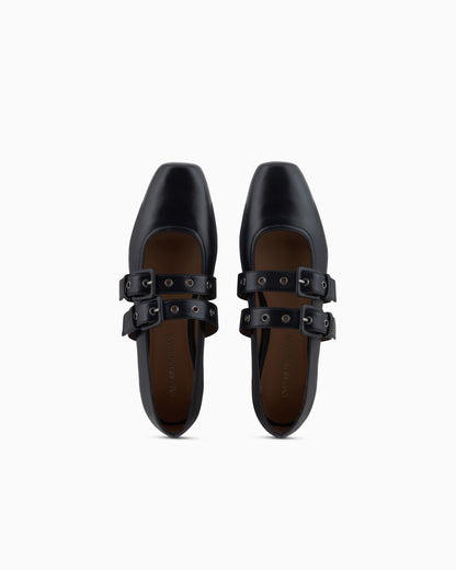 Emporio Armani Nappa-Leather Square-Toed Ballerinas With Double Strap Black