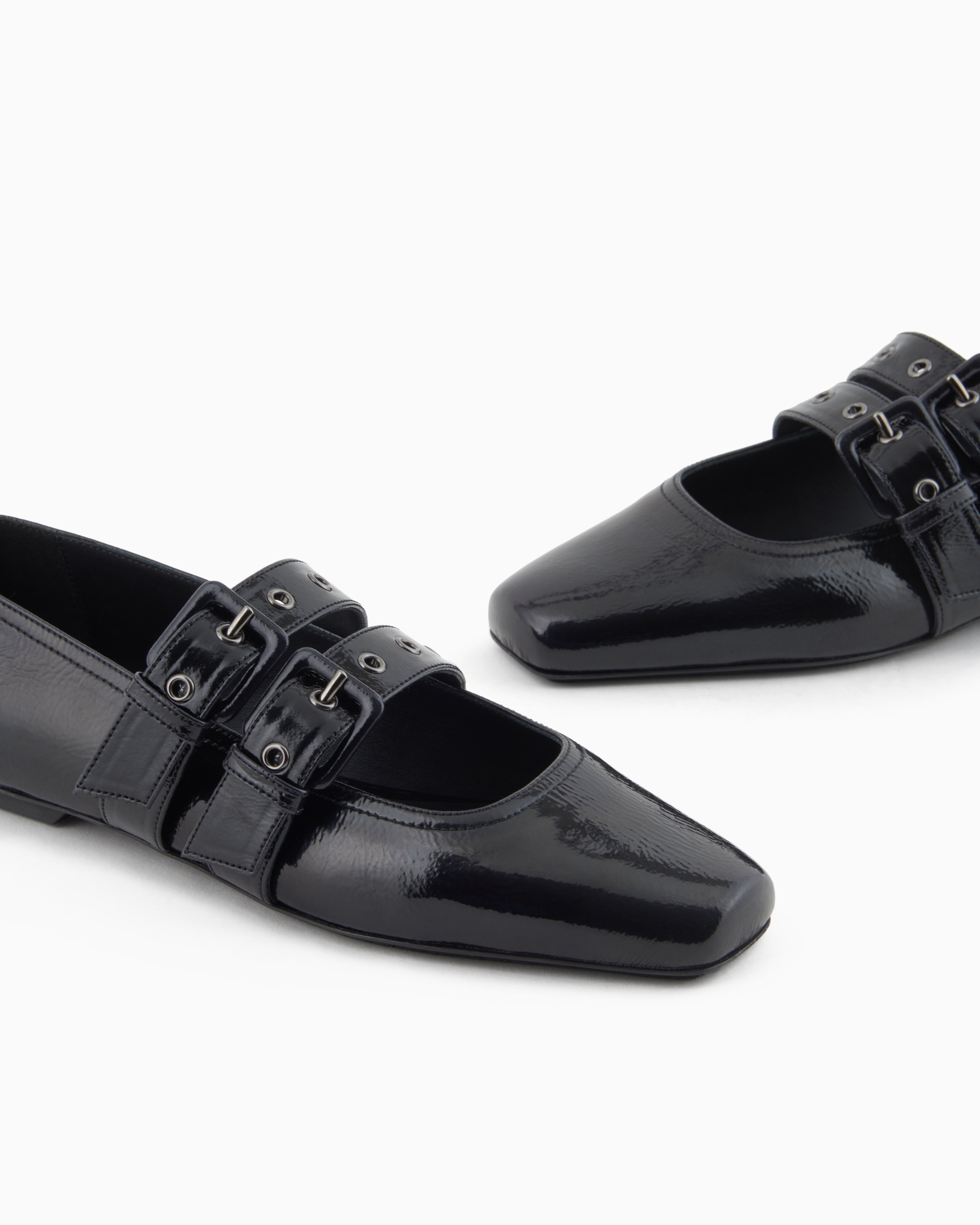 Emporio Armani Patent Leather Ballerinas With Double Strap Black
