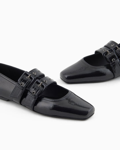 Emporio Armani Patent Leather Ballerinas With Double Strap Black