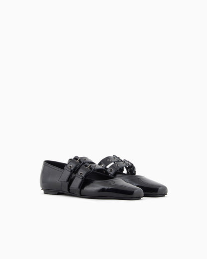 Emporio Armani Patent Leather Ballerinas With Double Strap Black