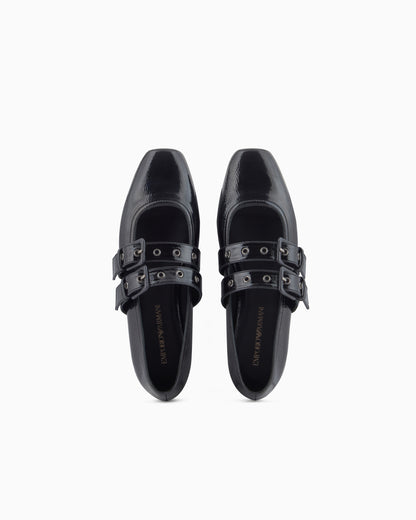 Emporio Armani Patent Leather Ballerinas With Double Strap Black