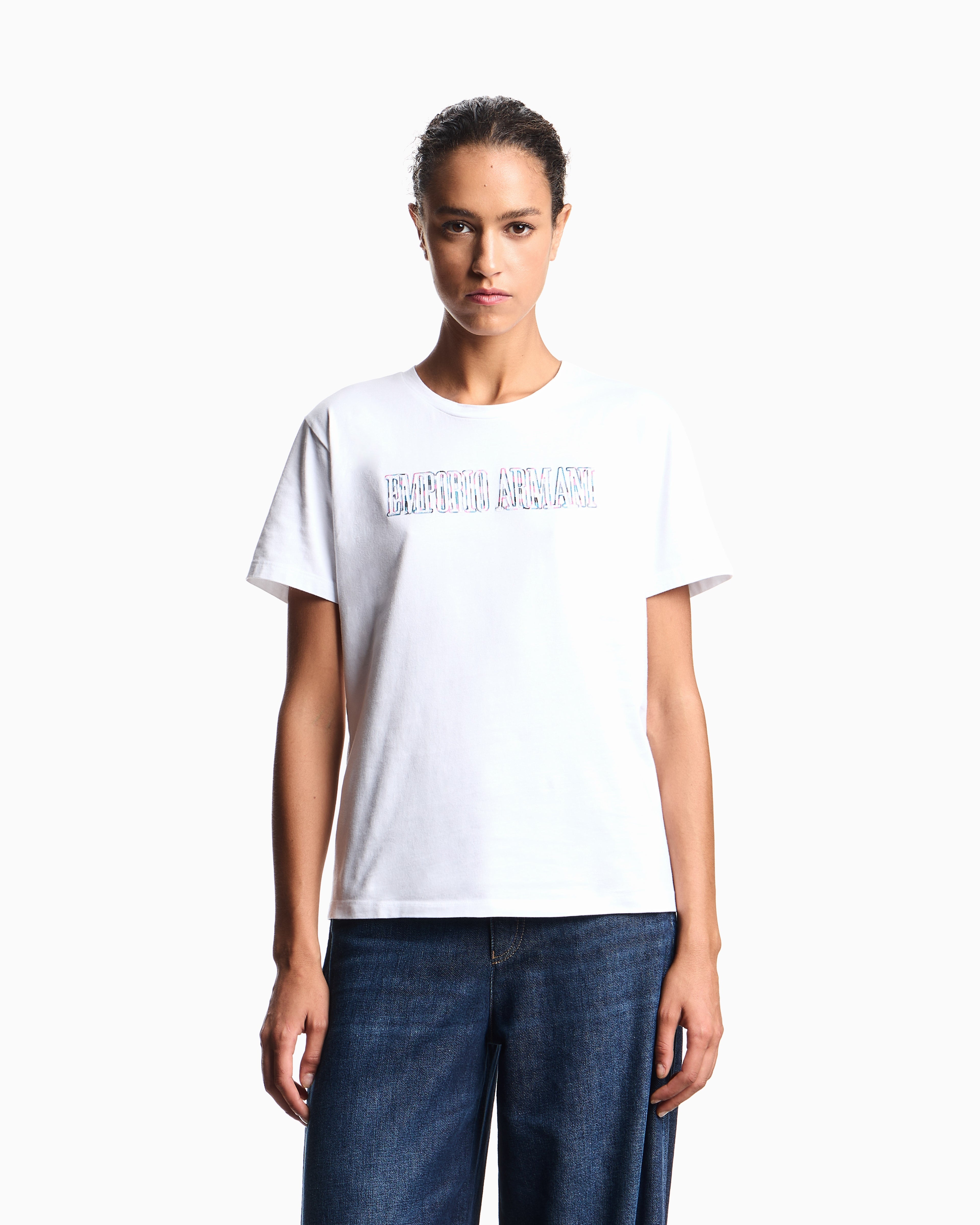 Emporio Armani ASV organic jersey T-shirt with multicoloured logo embroidery