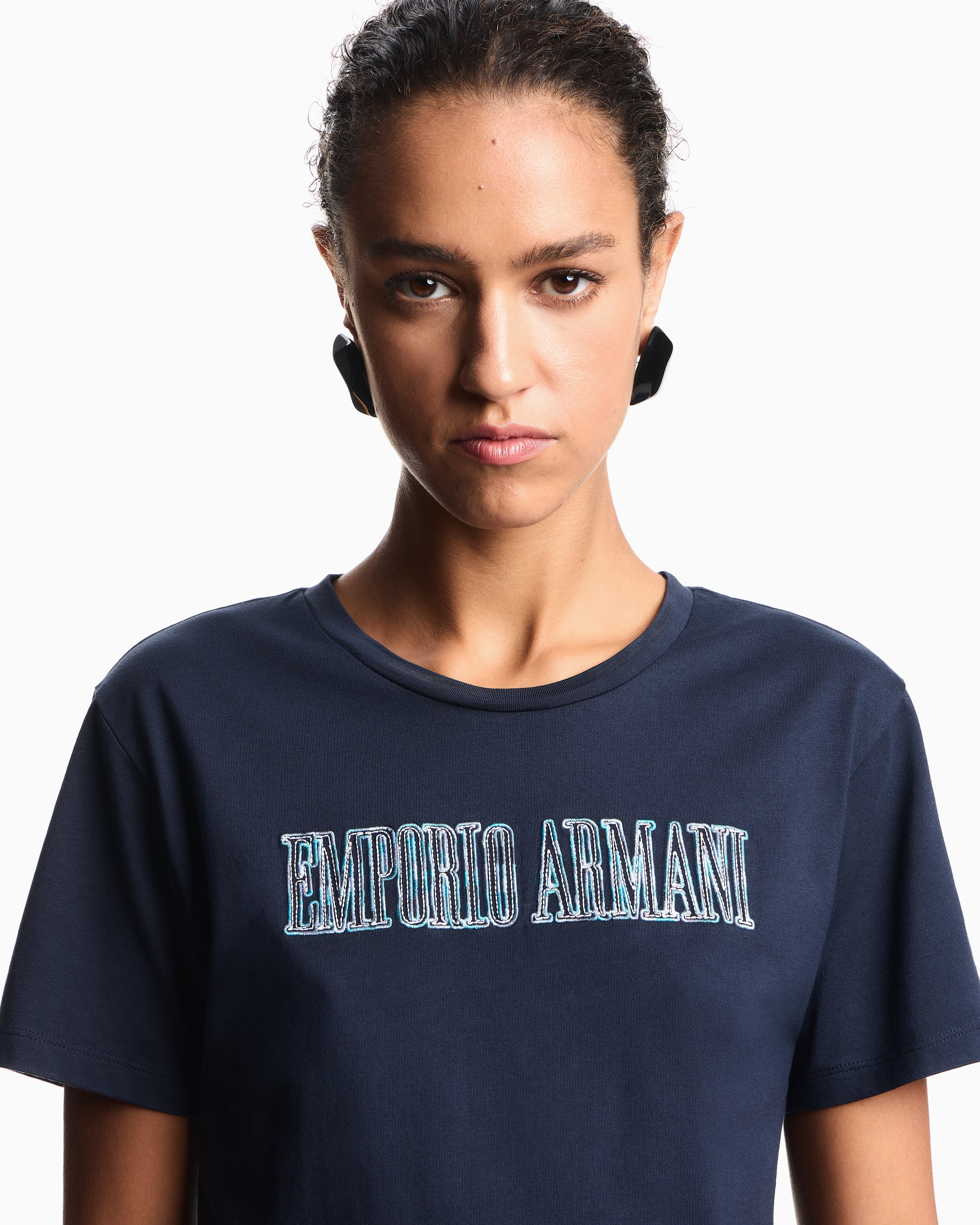 Emporio Armani ASV organic jersey T-shirt with multicoloured logo embroidery