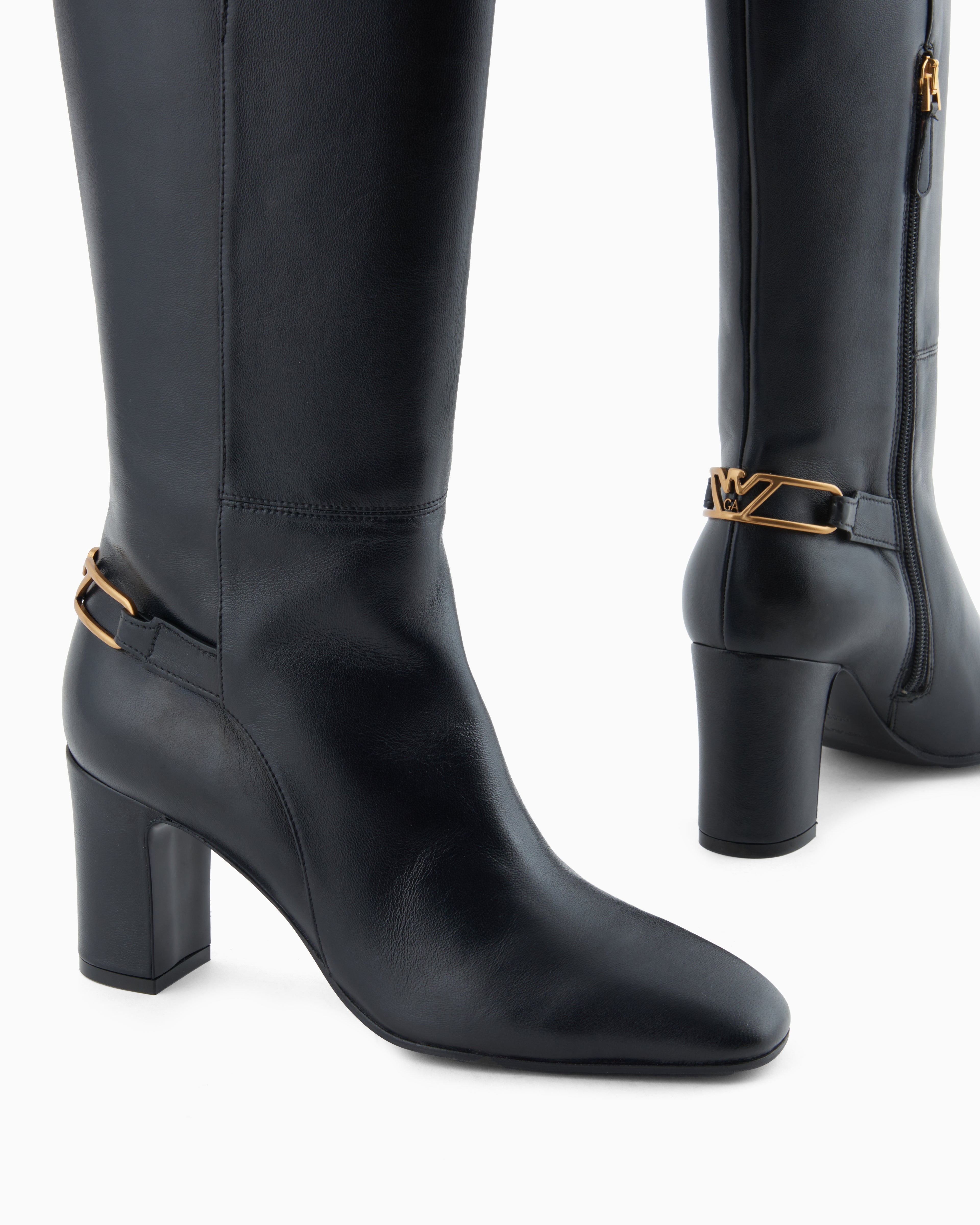Emporio Armani Nappa-Leather Boots With Strap And Eagle Plate Black