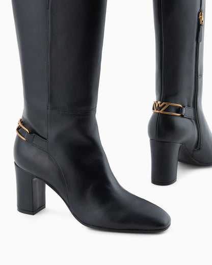 Emporio Armani Nappa-Leather Boots With Strap And Eagle Plate Black